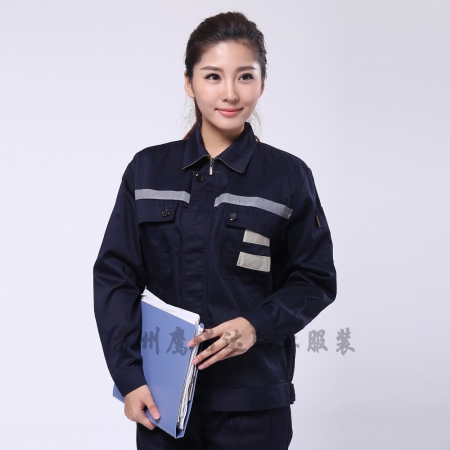 藏青拼米色涤棉工作服AC090
